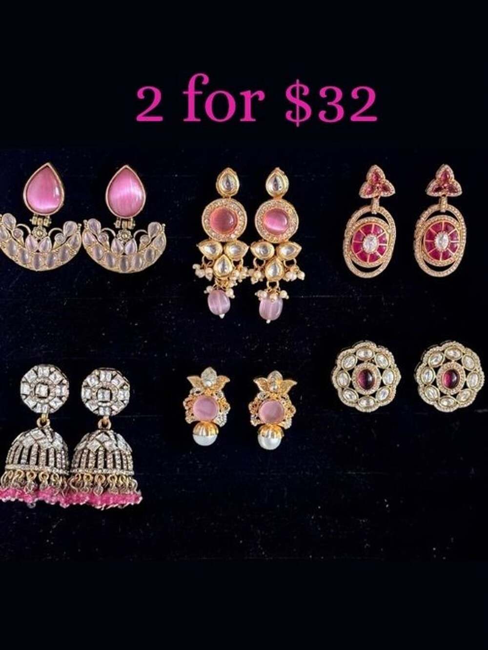 Pick 2| Pink Statement Earrings. Catseye, pearls, kundan, studs, dangle drops, j